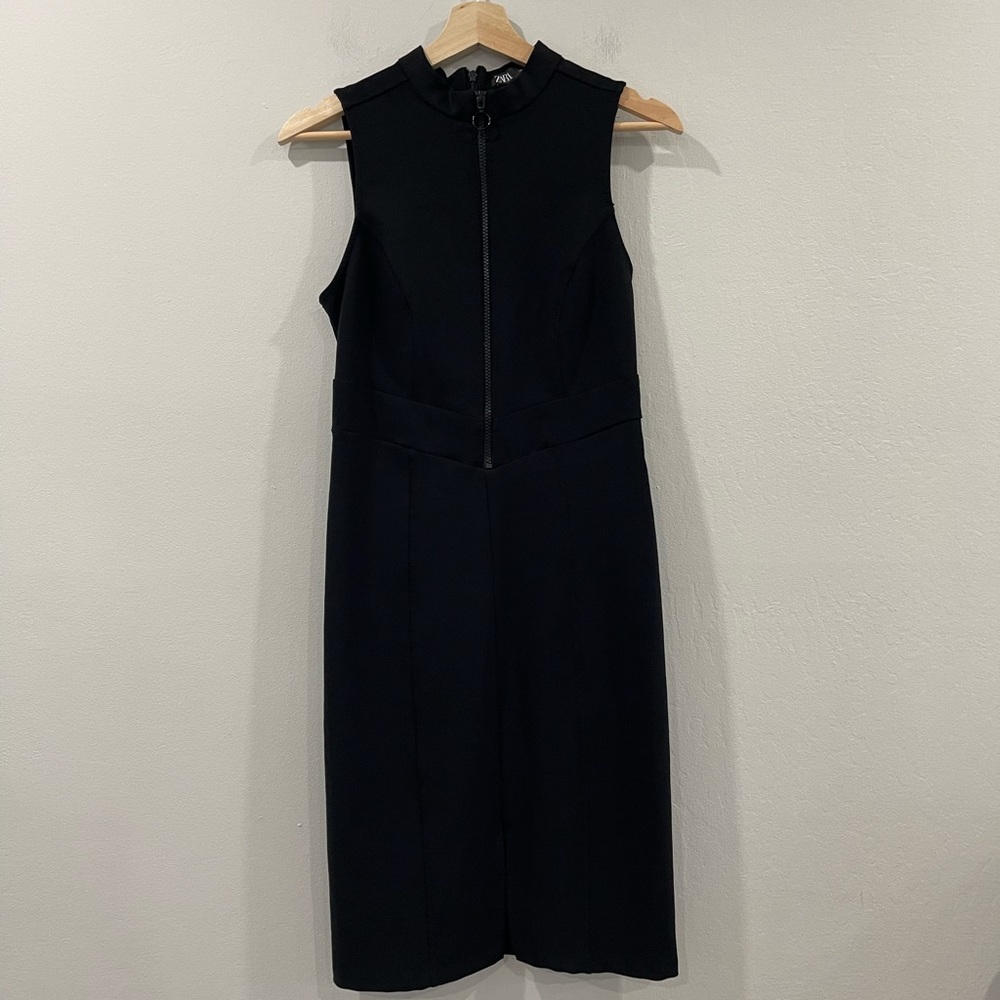 Zara Women’s Black Zippy Sleeveless Midi Dress Sz Medium
